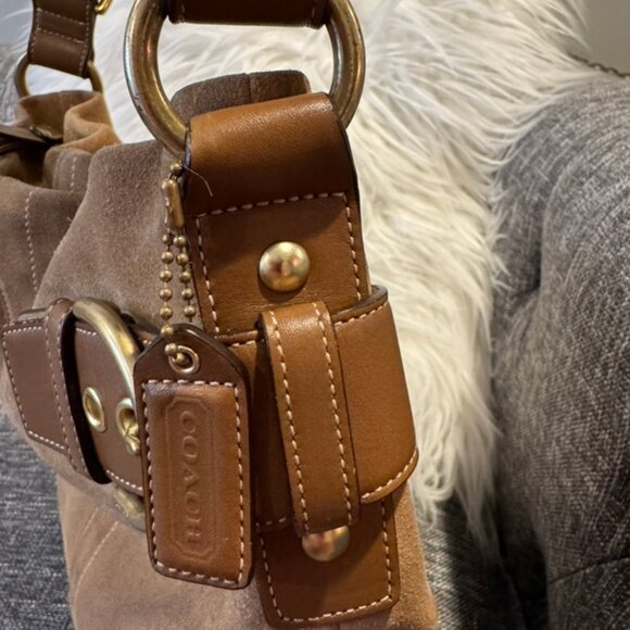 VINTAGE Coach 1483 Suede Double-Strap Shoulder Bag – Leather Trim Very Good Cond - Picture 3 of 12